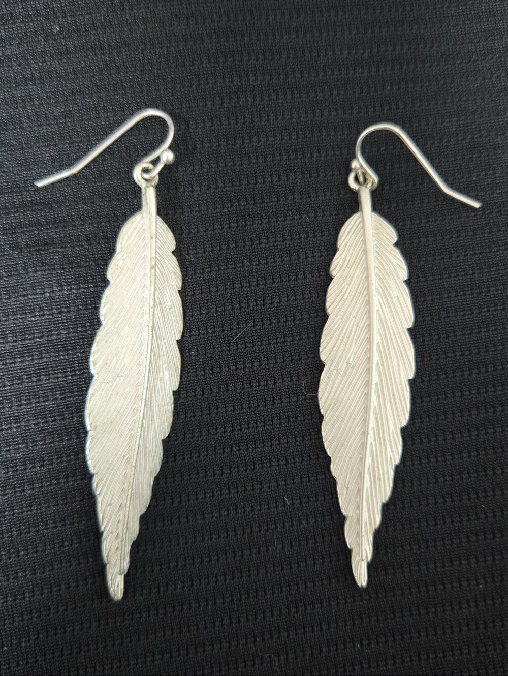 Sterling Silver Feather Drop Earrings - Silver